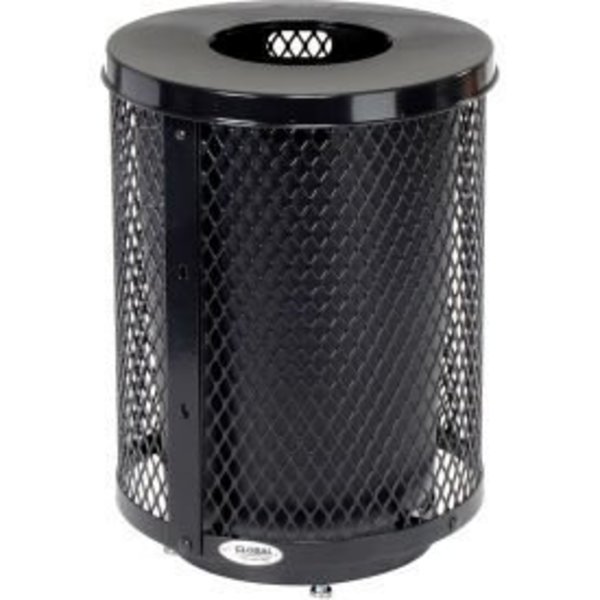 Global Equipment Outdoor Diamond Steel Trash Can With Flat Lid   Base, 36 Gallon, Black 261924BKD